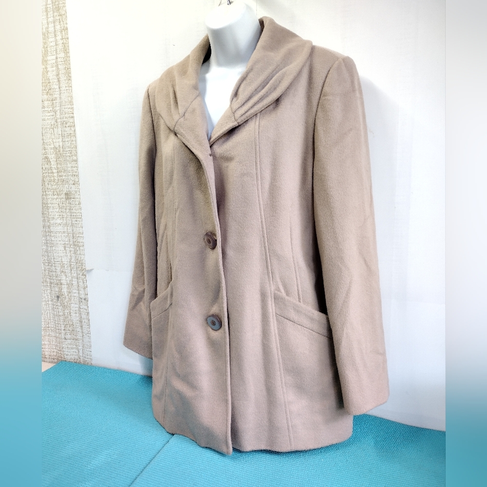 Ellen Tracy Women's Wool Blend Pea Coat Single Breasted Cream Tan Size 14